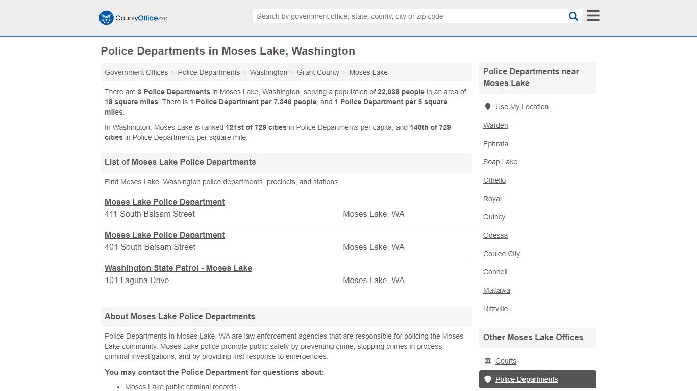 Moses Lake, WA (Arrest Records & Police Logs) - County Office